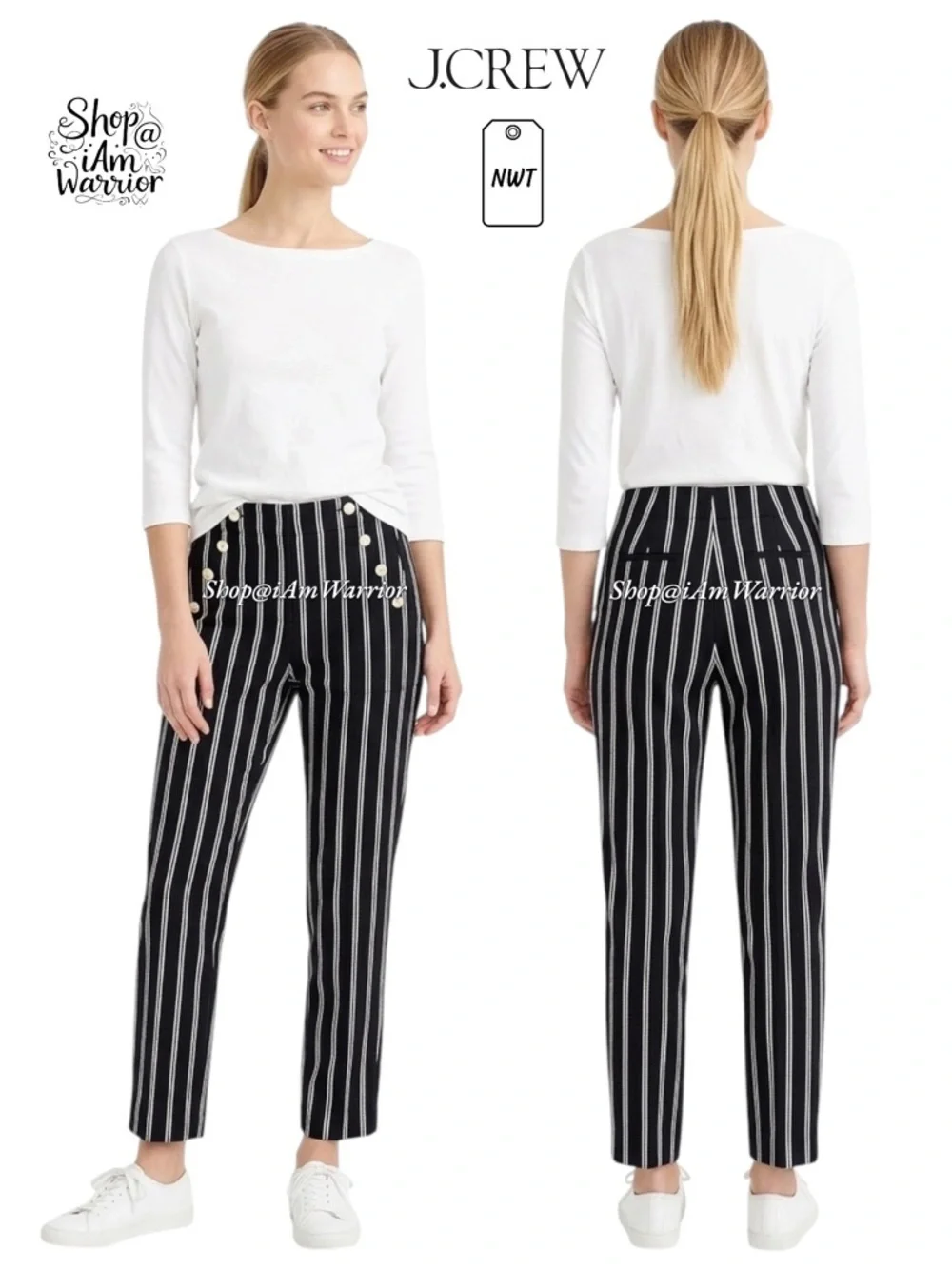 J.Crew NWT navy sailor pants in pinstripe *shop@iamwarrior